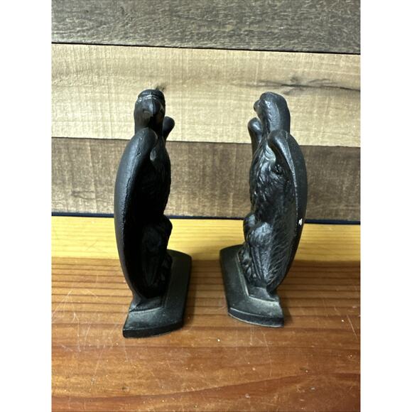 Vintage Pair of Heavy Black Cast Iron American Bald Eagle Book Ends Door Stops - Picture 8 of 9